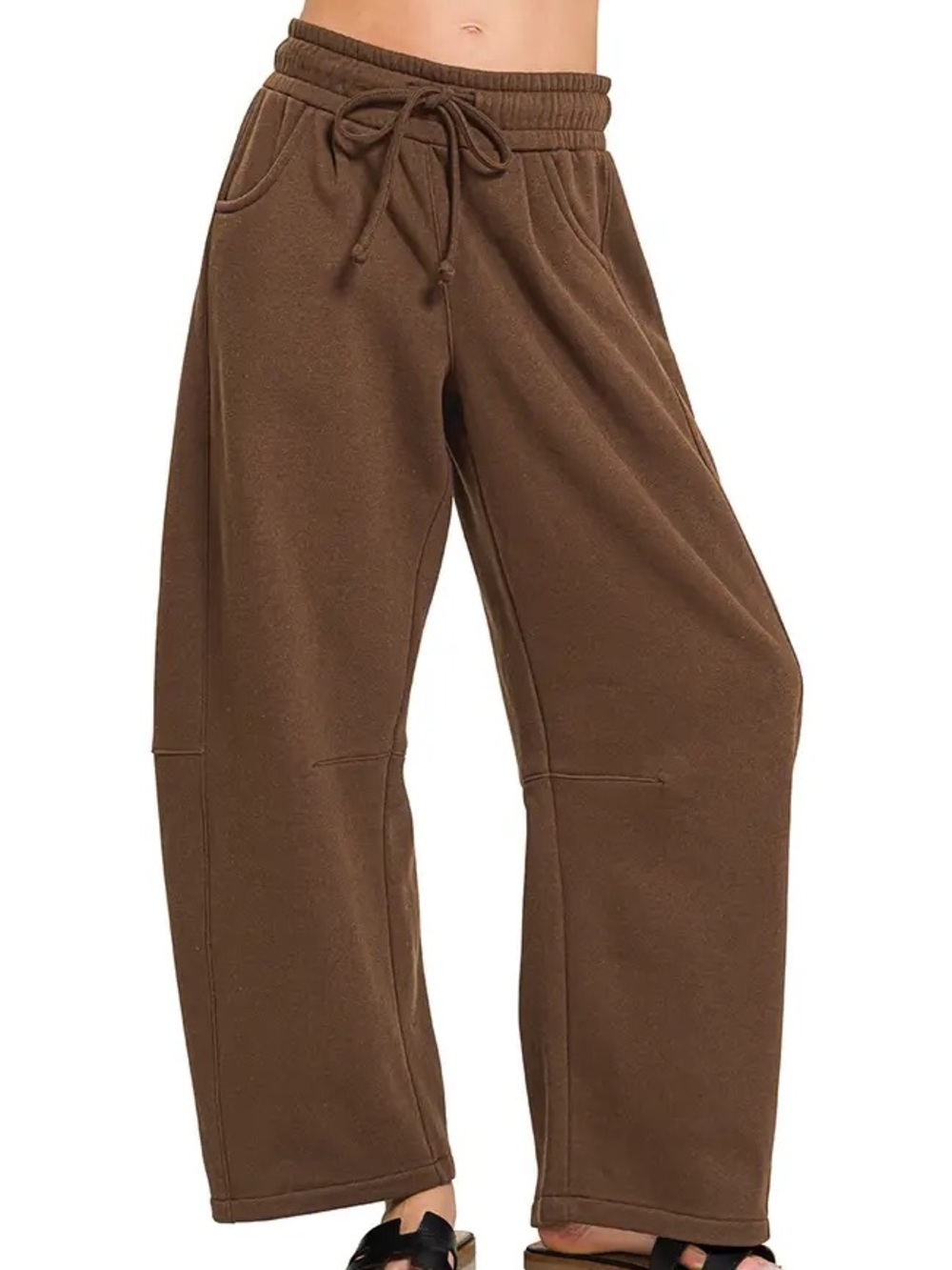 EUC🤎Zenana Fleece Barrel Leg Sweatpants Small Chocolate